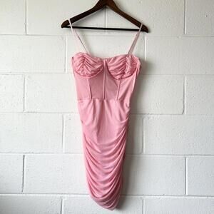 Blue Blush Pink Sheer Corset Scrunch Mini Dress Women's Large